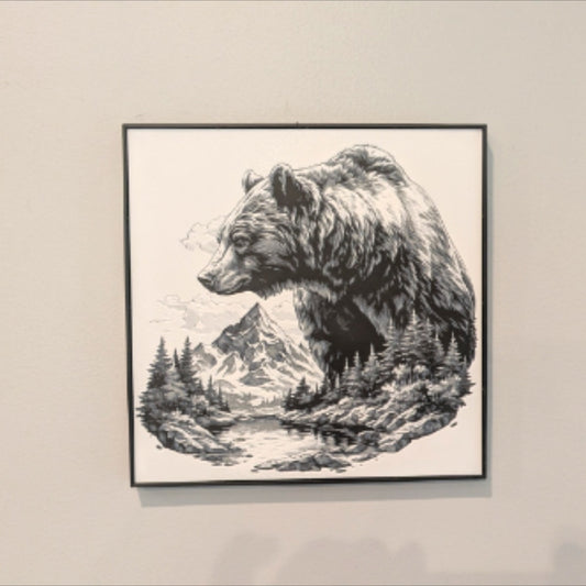 Bear & Mountain Wilderness HueForge 3D Print | Wall Art